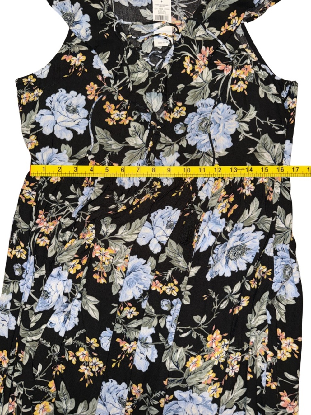 American Eagle Outfitters Black Maxi Dress with Blue and Yellow Floral Print - Picture 11 of 12